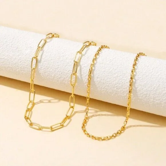 18K Gold Filled Paperclip & Box Chain Necklace Set (14.96 + 1.97, 17.72 + 1.97 ) - Picture 2 of 4